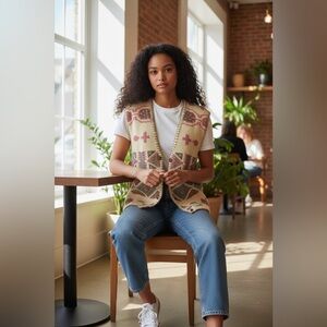 Additions by CHU Vintage Multicolor Patterned Knit Sweater Vest